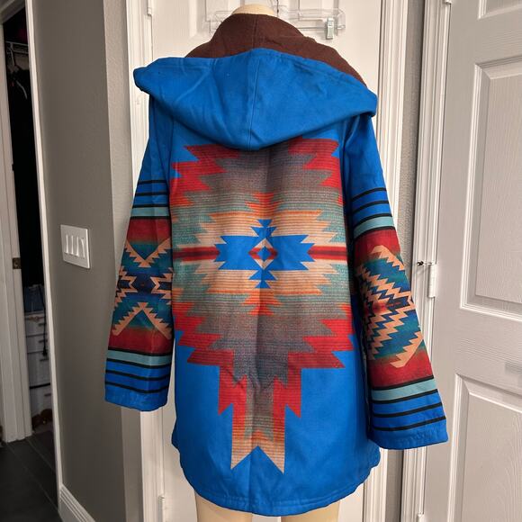 Boho chic Southwest Aztec Print Hooded Toggle Coat Oversized festival fashion - Picture 2 of 4